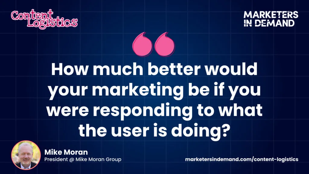 Quote card: Mike Moran, President at Mike Moran Group, asks how much better your marketing would be if you were responding to what the user is doing