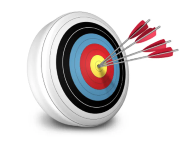 Three arrows in the centre of an archery target