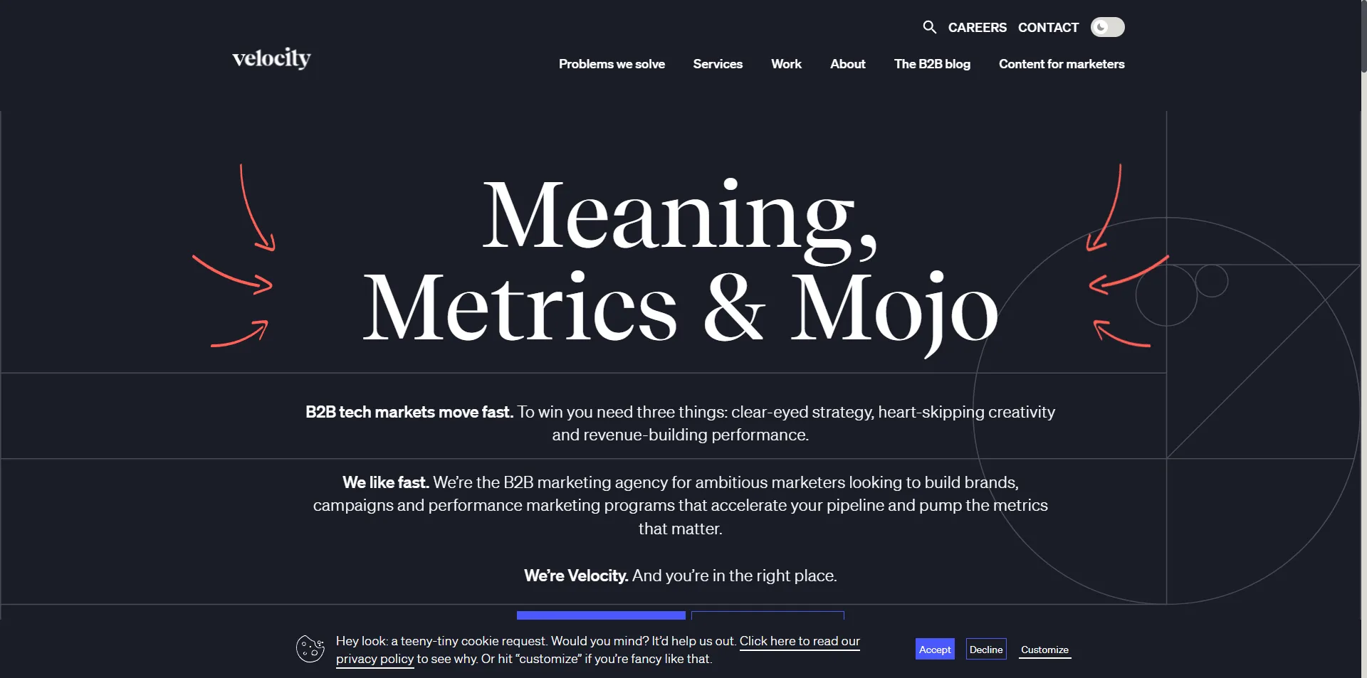 The Velocity Partners homepage headed meaning, metrics and mojo