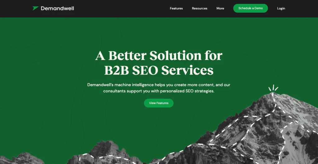 demand well black and green with white text website homepage