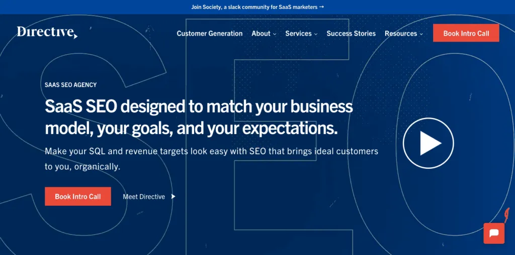 b2b seo agency blue and red homepage