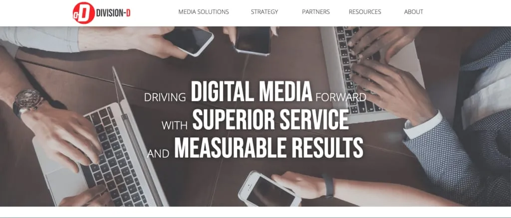 division D homepage with image of people working on laptops