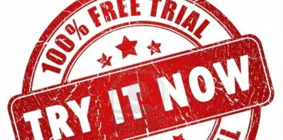 A red rubber stamp mark reading 100% free trial, try it now