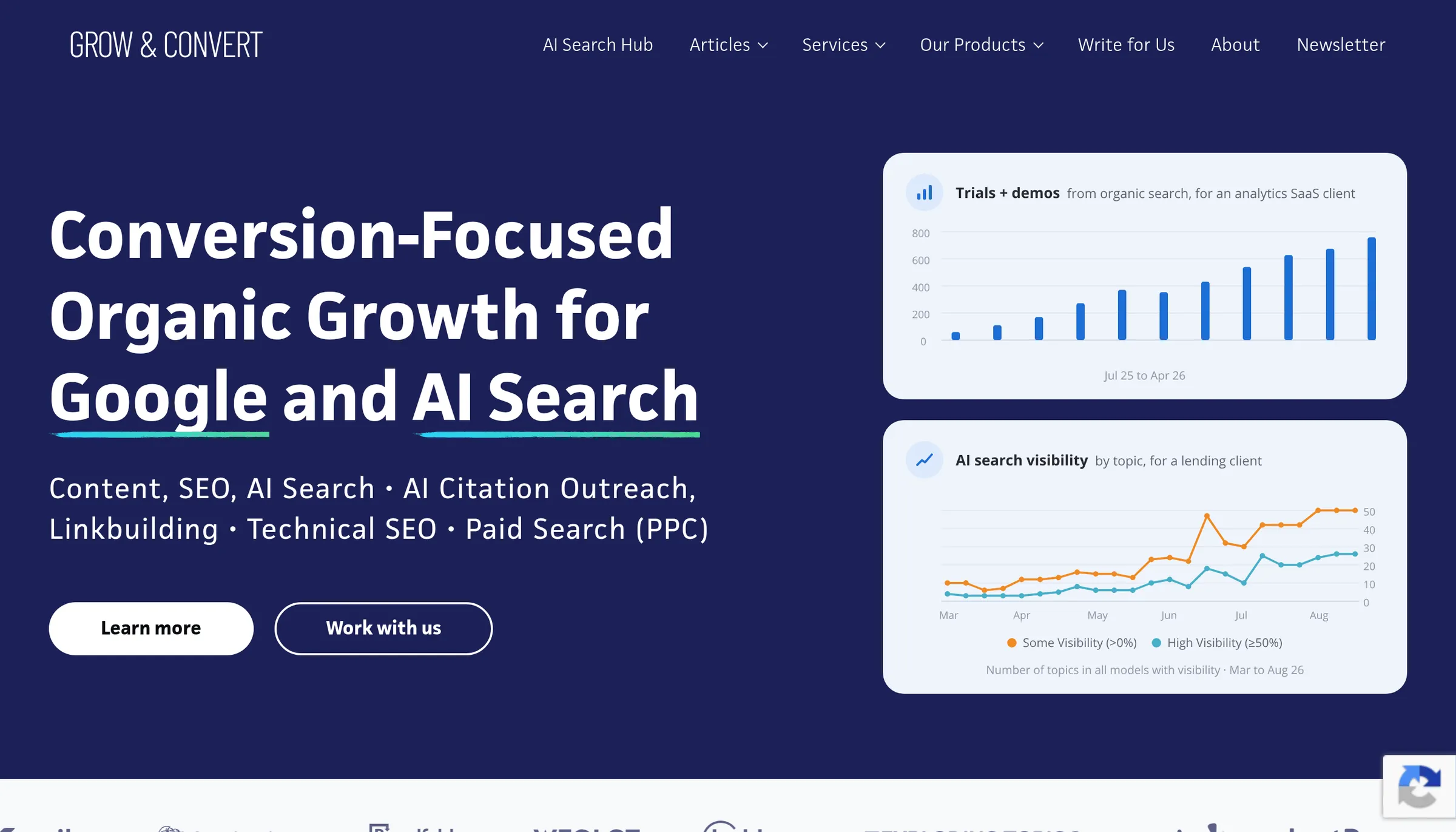 The Grow and Convert homepage