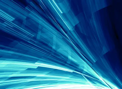 Abstract blue light streaks converging towards a point