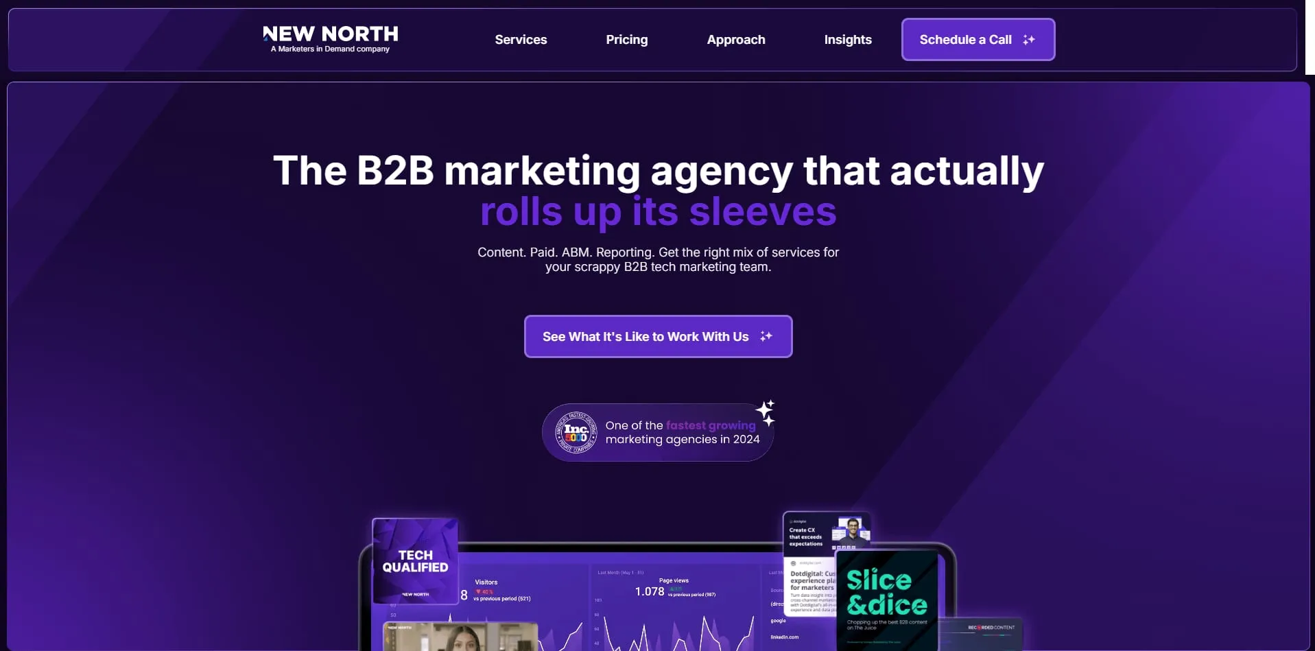 The New North homepage headed the B2B marketing agency that actually rolls up its sleeves