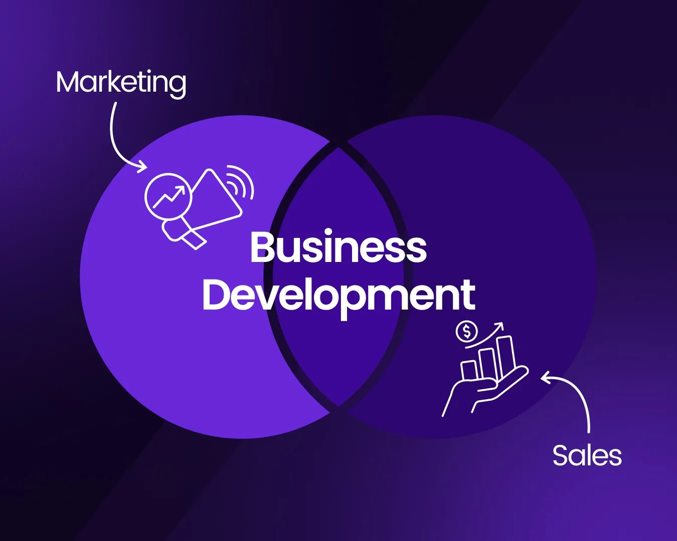 Venn diagram showing the overlap between marketing and sales functions in business development