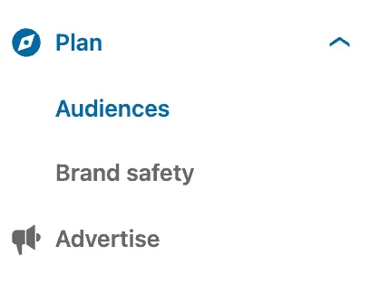 The LinkedIn campaign manager sidebar showing plan, audiences, brand safety and advertise