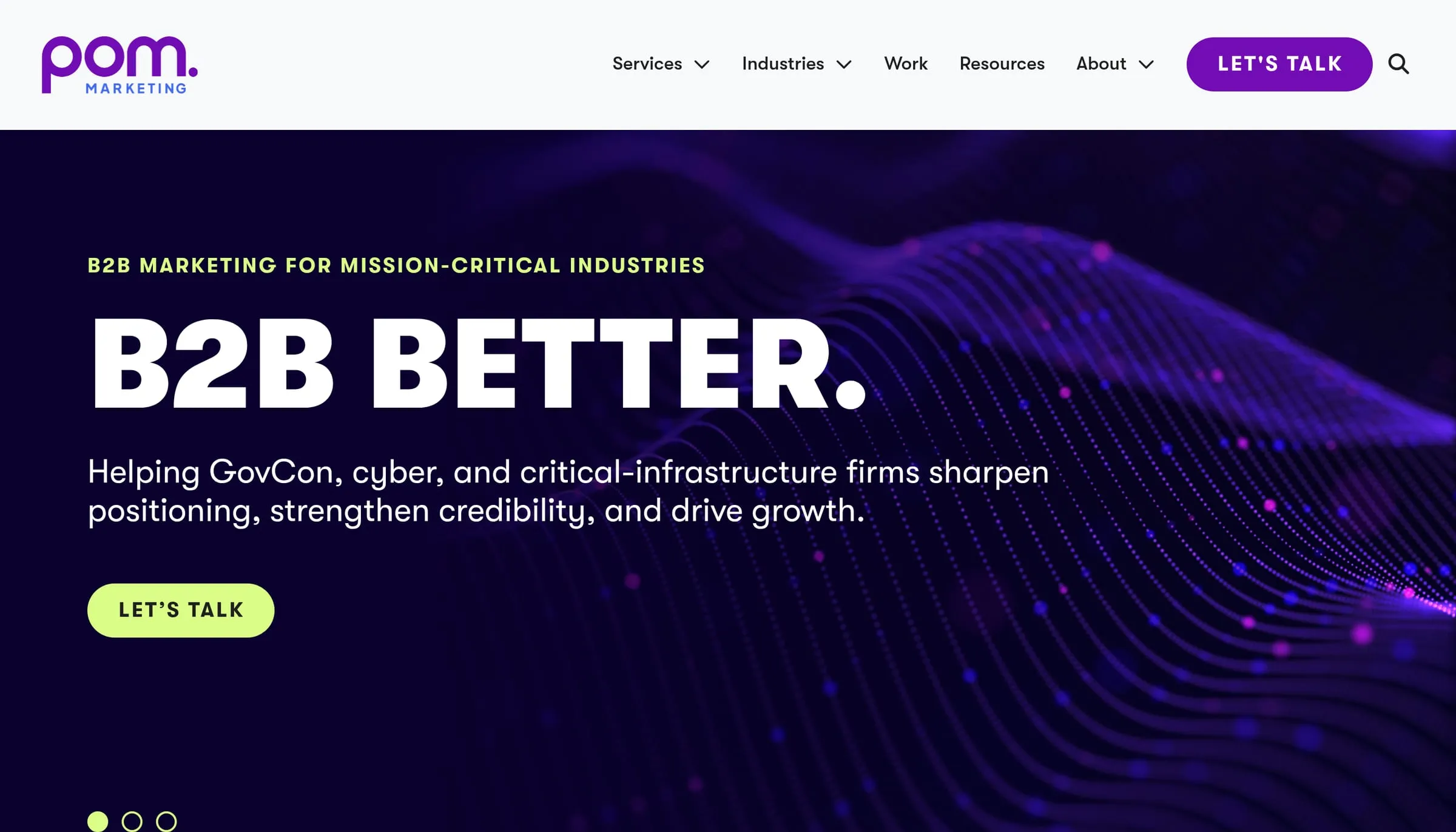 The POM Marketing homepage