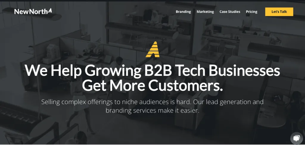 The New North homepage headed we help growing B2B tech businesses get more customers