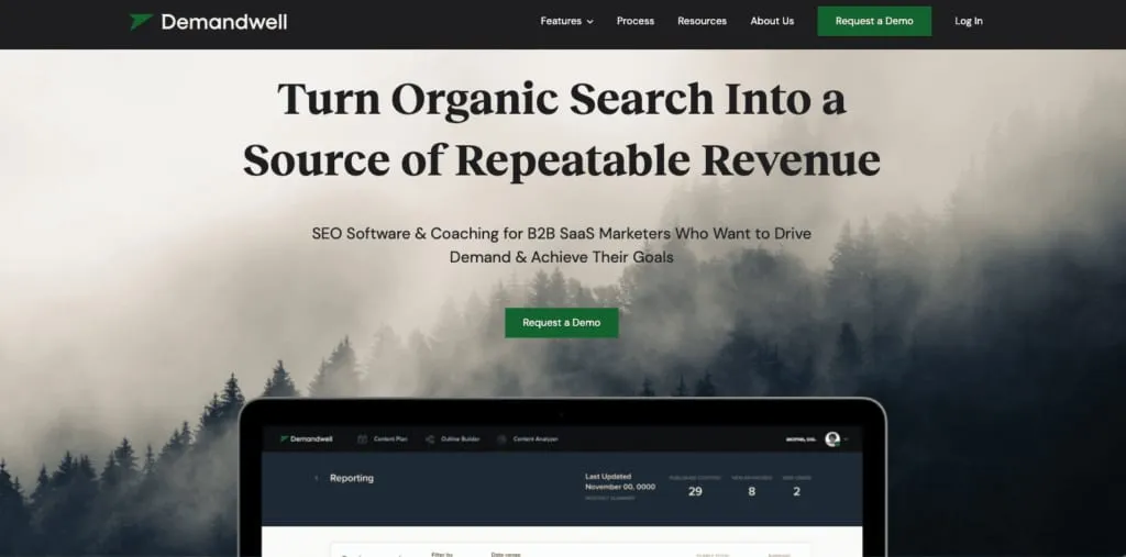 The Demandwell homepage headed turn organic search into a source of repeatable revenue