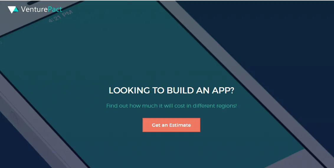 A VenturePact ad asking looking to build an app, with a get an estimate button