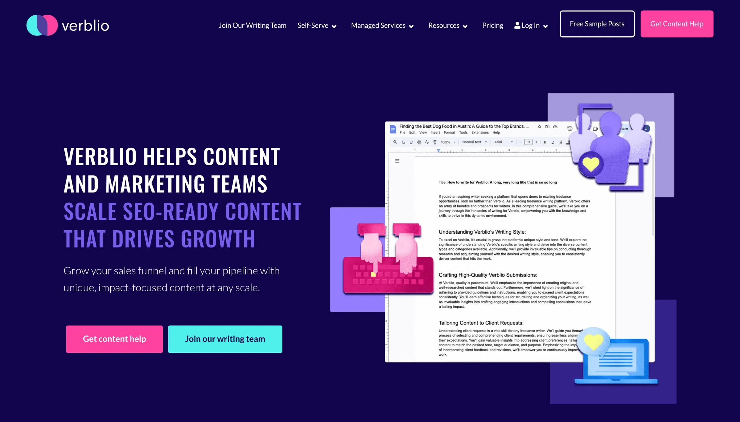 The Verblio homepage