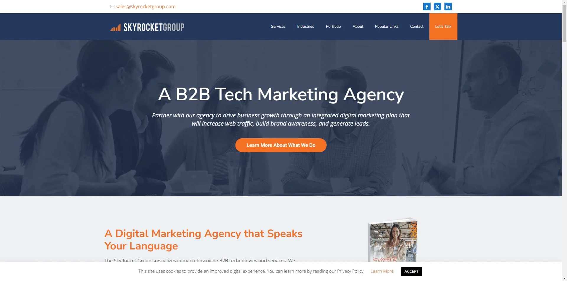 The Skyrocket Group homepage headed a B2B tech marketing agency