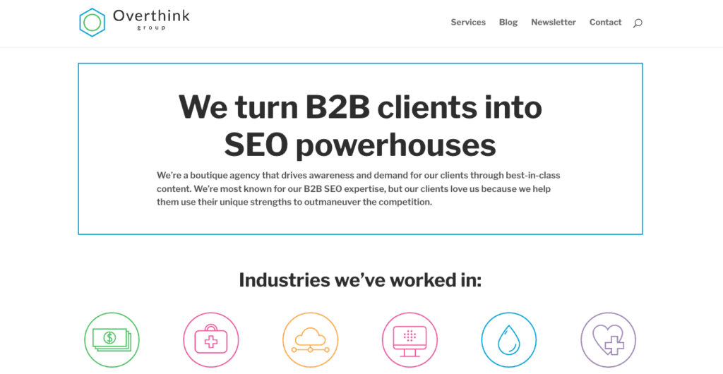 overthink group b2b seo agency homepage