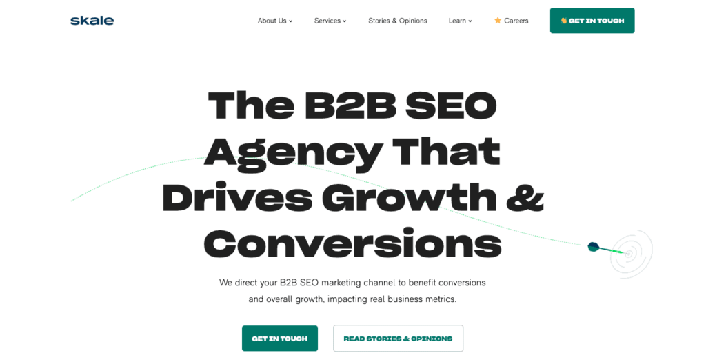 skale seo agency white with green buttons homepage