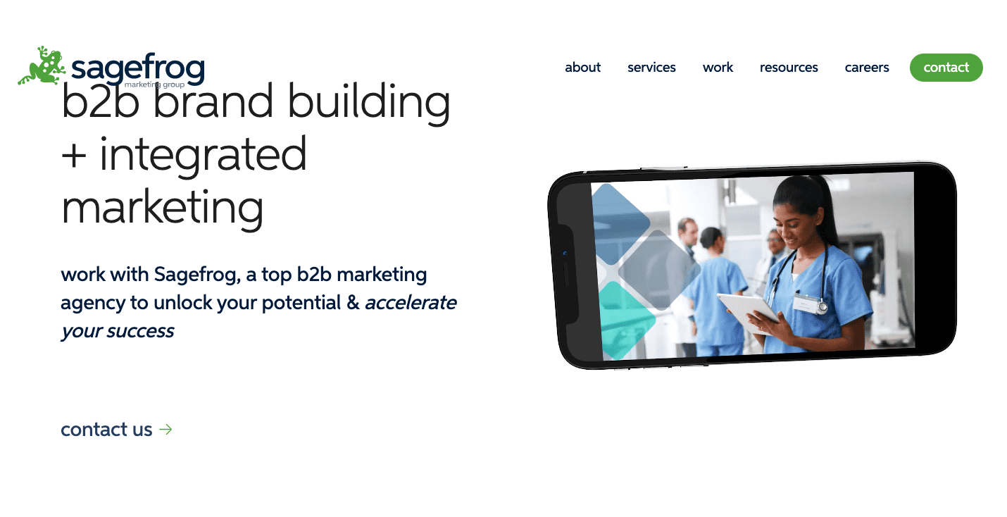 SageFrog, B2B technology agency, homepage